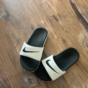 Nike Black and White Slide Sandals with Swoosh